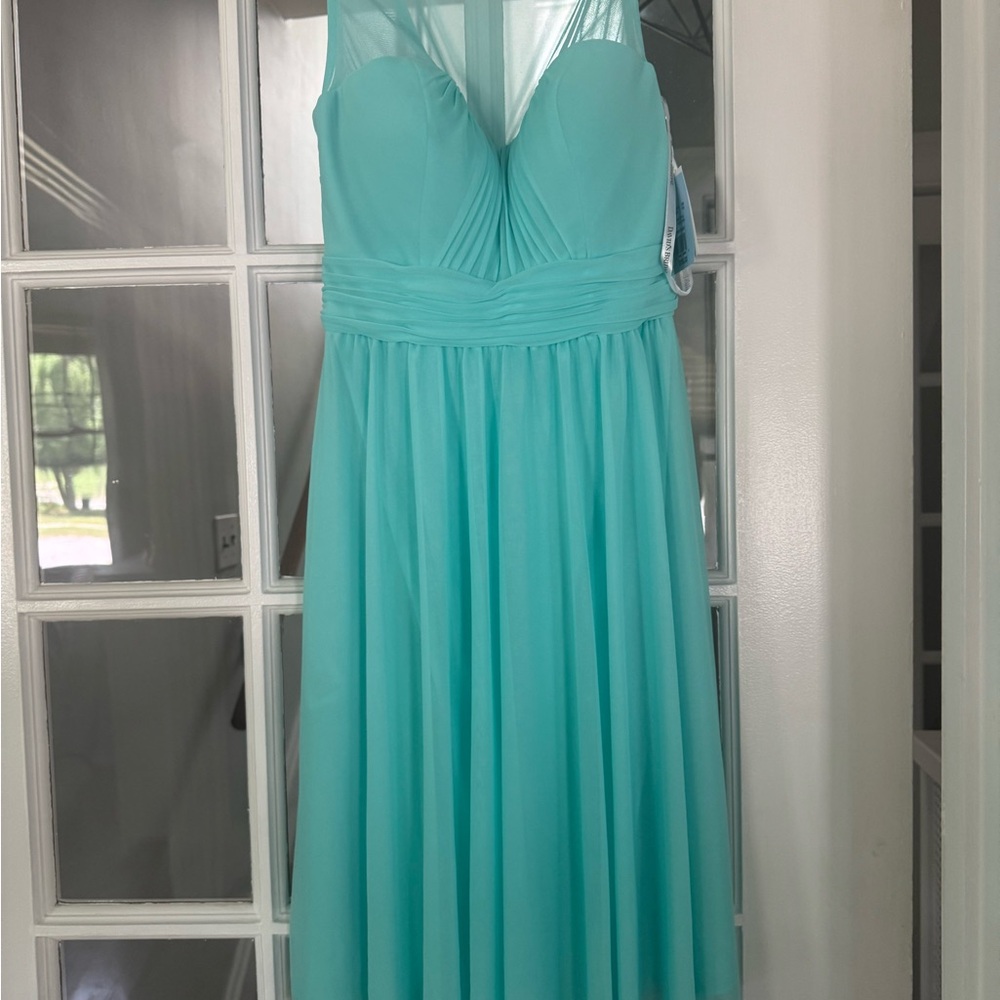 Illusion Mesh Tea Length Dress in Turquoise